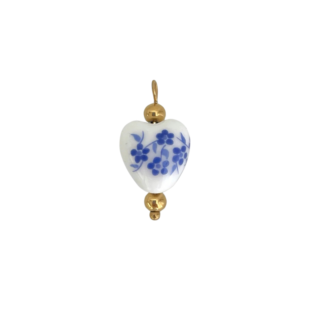 Floral Ceramic Blue Heart