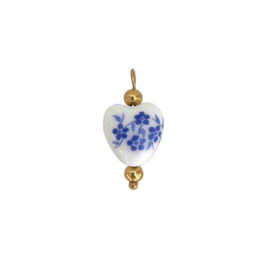 Floral Ceramic Blue Heart